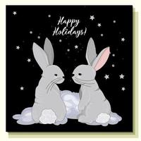 boas festas 2023 signo do zodíaco, ano do coelho. personagem de coelho fofo em fundo preto. cartaz de natal. vetor