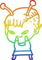 linha de gradiente de arco-íris desenhando linda garota alienígena de desenho animado vetor