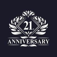 logotipo de aniversário de 21 anos, logotipo floral de 21º aniversário de luxo. vetor