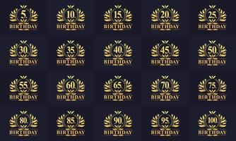 pacote de logotipo de feliz aniversário. conjunto de logotipo de aniversário vintage retrô. Pacote de logotipo de comemoração de aniversário de 5, 10, 15, 20, 25, 30, 35, 40, 45 e 50 anos. vetor