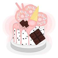 sobremesa de ilustração de bolo realista bonito, impressão de aniversário de aniversário de férias vetor