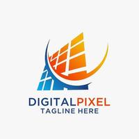 design de logotipo de pixel digital abstrato vetor