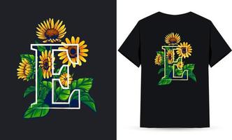 letra e alfabeto girassol e ilustração de verão adequada para impressão de tela de camisa vetor
