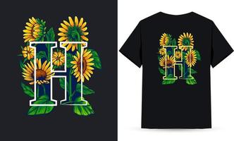 letra h alfabeto girassol e ilustração de verão adequada para impressão de tela de camisa vetor