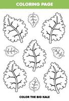 jogo de educação para crianças página de colorir imagem grande ou pequena de folha de trabalho imprimível de arte de linha de vegetais de couve de desenho bonito vetor