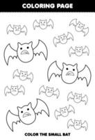 jogo de educação para crianças página de colorir imagem grande ou pequena de folha de trabalho imprimível de halloween de arte de linha de morcego bonito dos desenhos animados vetor