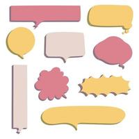 conjunto de coleção de balão de bolha de fala 3d desenhado à mão, pense, fale, fale, banner de caixa de texto, cor rosa e amarela, ilustração vetorial de design plano vetor