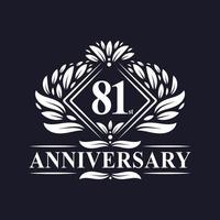 logotipo de aniversário de 81 anos, logotipo floral de 81º aniversário de luxo. vetor