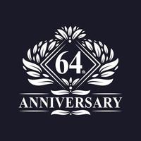 logotipo de aniversário de 64 anos, logotipo floral de 64º aniversário de luxo. vetor