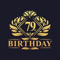 logotipo de aniversário de 79 anos, celebração de aniversário de 79 anos de luxo dourado. vetor