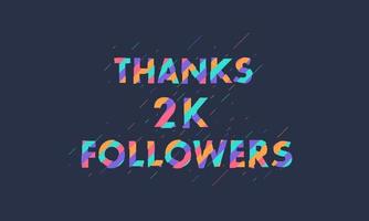 obrigado 2k seguidores, 2000 seguidores celebração design colorido moderno.