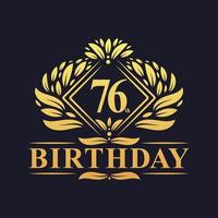 logotipo de aniversário de 76 anos, celebração de aniversário de 76 anos de luxo dourado. vetor