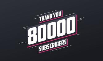 obrigado 80.000 inscritos celebração de 80k inscritos. vetor