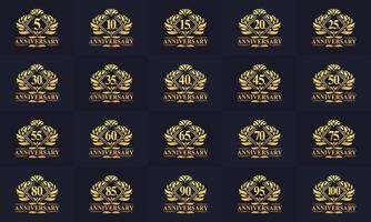 pacote de logotipo de feliz aniversário. conjunto de logotipo de aniversário vintage retrô. 5, 10, 15, 20, 25, 30, 35, 40, 45, 50, pacote de logotipo de comemoração de aniversário. vetor