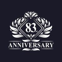 logotipo de aniversário de 83 anos, logotipo floral de 83º aniversário de luxo. vetor