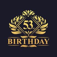 logotipo de aniversário de 53 anos, celebração de aniversário de 53 anos de luxo dourado. vetor