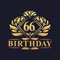 logotipo de aniversário de 66 anos, celebração de aniversário de 66 anos de luxo dourado. vetor