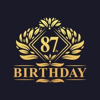 logotipo de aniversário de 87 anos, celebração de aniversário de 87 anos de luxo dourado. vetor