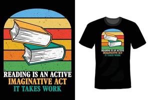 design de camiseta de amante de livros, vintage, tipografia vetor