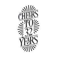 32 anos de festa de aniversário vintage, um brinde aos 32 anos vetor
