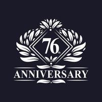 logotipo de aniversário de 76 anos, logotipo floral de 76º aniversário de luxo. vetor