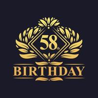 logotipo de aniversário de 58 anos, celebração de aniversário de 58 anos de luxo dourado. vetor