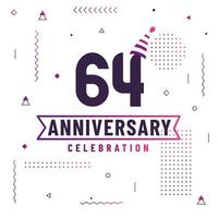 Cartão de cumprimentos de aniversário de 64 anos, vetor livre de fundo de celebração de aniversário de 64 anos.