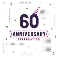 Cartão de cumprimentos de aniversário de 60 anos, vetor livre de fundo de celebração de aniversário de 60 anos.