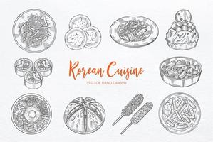 coleção de conjuntos de cozinha coreana com vetor de esboço desenhado à mão
