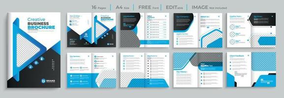 modelo de conjunto de design de brochura de perfil de empresa de tamanho a4 de 16 páginas corporativas abstratas modernas vetor