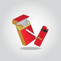 cigarro com ilustrador de vetor de design de isqueiro vermelho