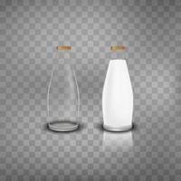 ilustração vetorial de garrafas de vidro de leite vazias e cheias vetor
