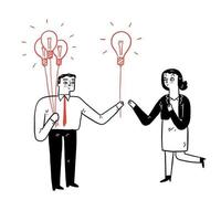 ilustração do conceito de negócios de um empresário compartilhando conhecimento com outros empresários simbolizam por balões de lâmpada vetor
