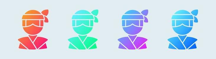 ícone sólido ninja em cores gradientes. guerreiro japonês assina ilustração vetorial. vetor