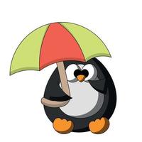 pinguim bonito dos desenhos animados com guarda-chuva. desenhar ilustração em cores vetor