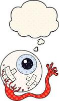 globo ocular ferido dos desenhos animados e balão de pensamento no estilo de quadrinhos vetor