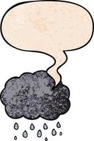 nuvem de desenho animado chovendo e bolha de fala no estilo de textura retrô vetor