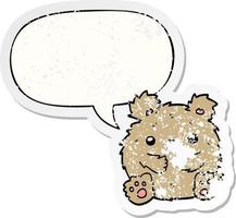 lindo urso de desenho animado e adesivo angustiado de bolha de fala vetor