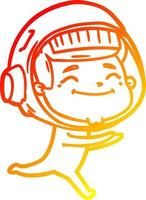 linha de gradiente quente desenhando astronauta de desenho animado feliz vetor