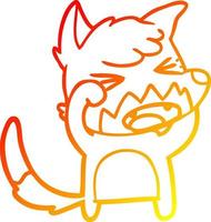 linha de gradiente quente desenhando raposa de desenho animado com raiva esfregando os olhos vetor