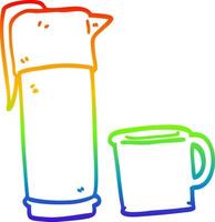 desenho de linha de gradiente de arco-íris garrafa térmica de café de desenho animado vetor