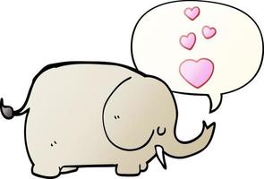 elefante de desenho animado fofo e corações de amor e bolha de fala no estilo de gradação suave vetor