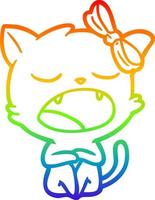 desenho de linha de gradiente de arco-íris desenho de gato bocejando vetor