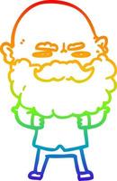 homem de desenho animado de desenho de linha de gradiente de arco-íris com barba franzindo a testa vetor