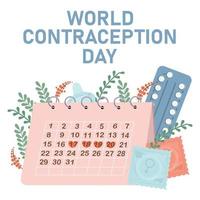 dia mundial da contracepção de cartão quadrado em estilo simples. vetor