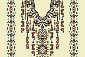 estilo de cor vintage bordado pescoço étnico forma floral. moda de camisas de arte tribal. vetor