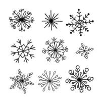 flocos de neve simples doodle linear mão desenhada vetor eps 10 ilustração conceito minimalista, feriados de inverno elementos de feliz natal para saudações da temporada, convites, banner