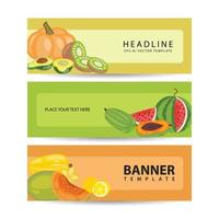 conjunto de banners de alimentos saudáveis frutas e vegetais frescos ilustração vetorial com vegetais e frutas vetor