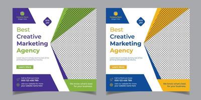 melhor agência de marketing criativo panfleto quadrado de negócios corporativos modelo de design de banner de postagem de mídia social vetor