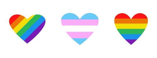doodle vectr conjunto com corações lgbt e transgêneros. mês do orgulho. lgbtq mais. corações listrados. vetor